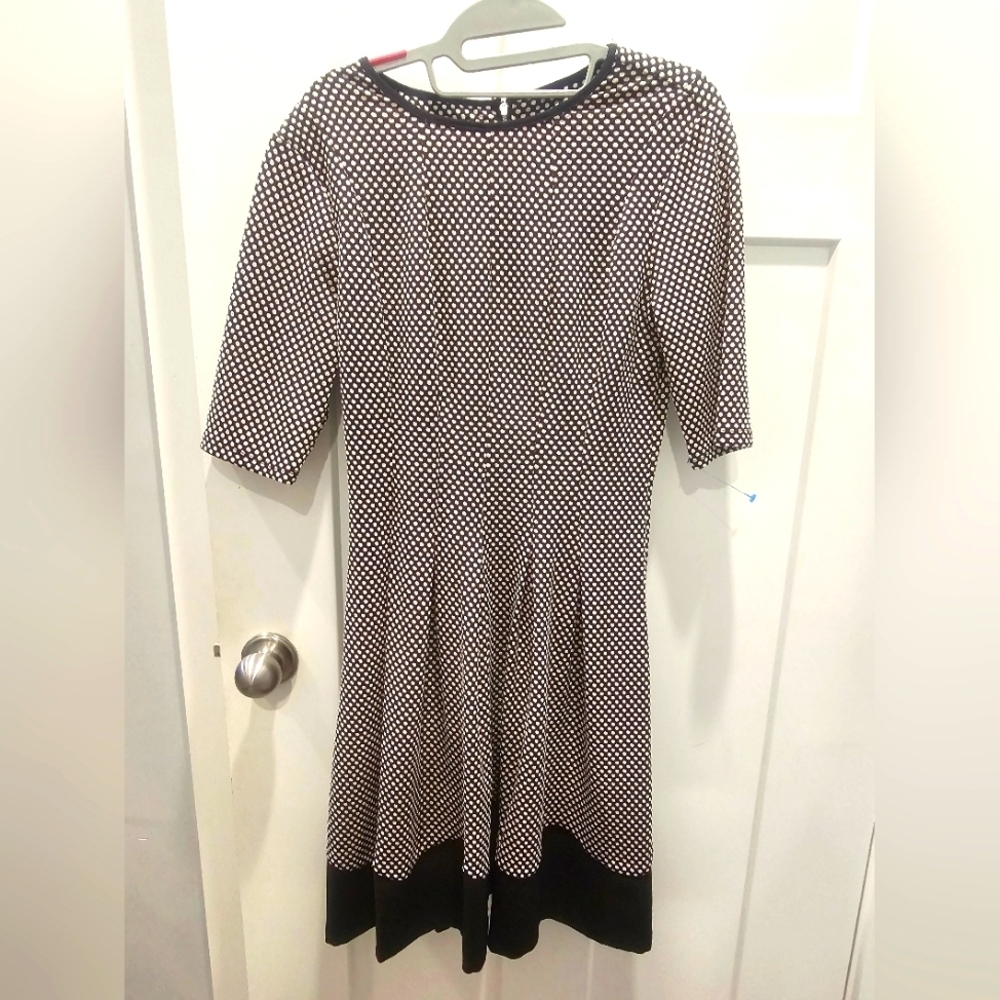 Danny & Nicole Polka Dot Fit & Flare Dress Black White Size 8 Retro Mod Style